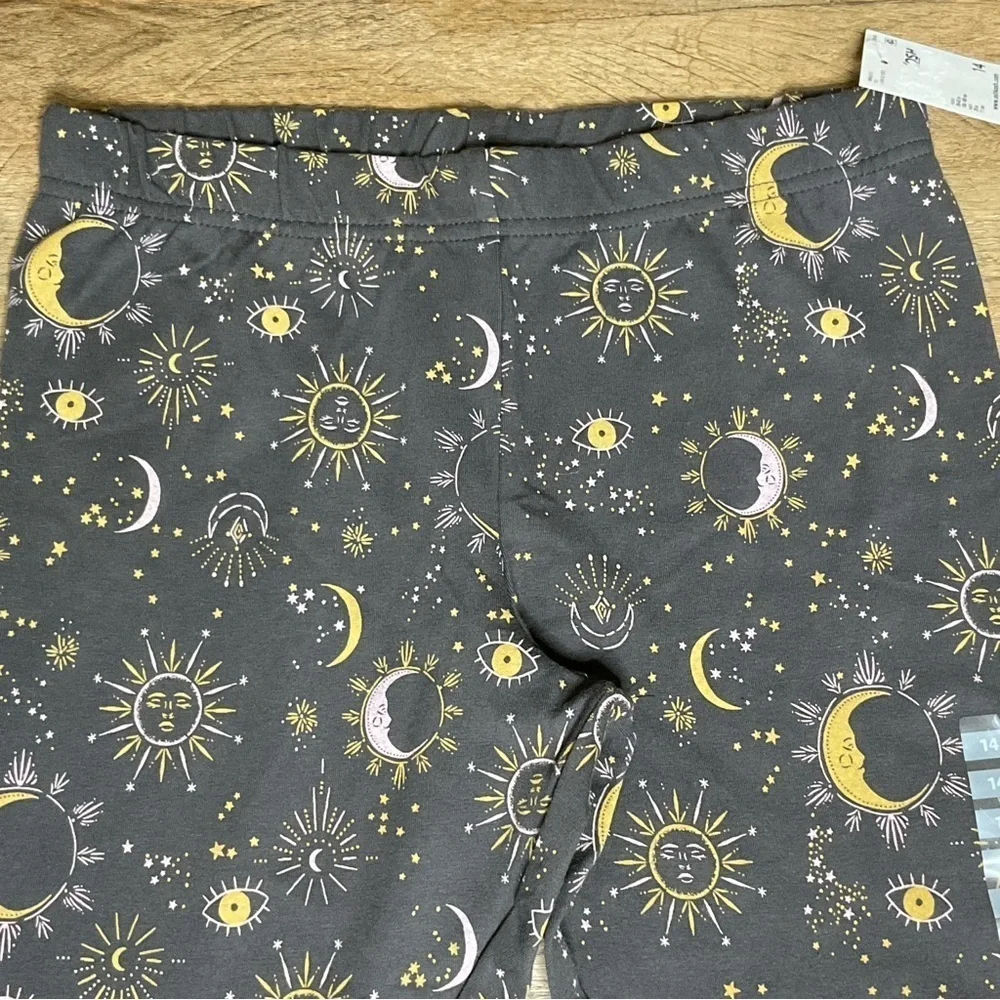 OSHKOSH B'GOSH Leggings Big Girls Size 14 Celestial Sun Moon Stars Gray Cotton
